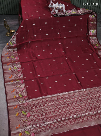 Maroon & Beige Poona Silk Saree - Shibori Blouse