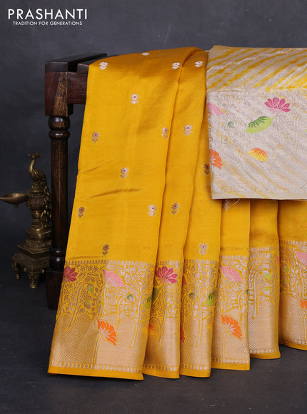 Yellow & Beige Poona Silk Saree - Shibori Blouse