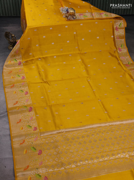 Yellow & Beige Poona Silk Saree - Shibori Blouse