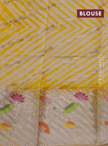 Yellow & Beige Poona Silk Saree - Shibori Blouse