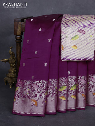 Purple & Beige Poona Silk Saree - Shibori Blouse