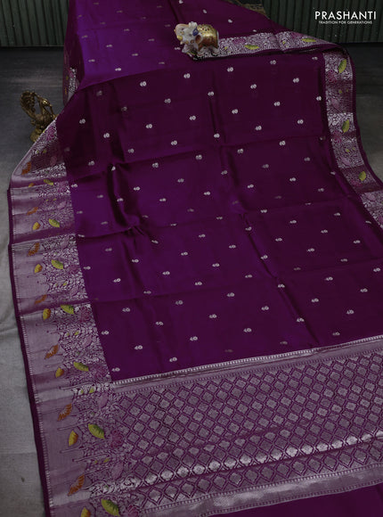 Purple & Beige Poona Silk Saree - Shibori Blouse