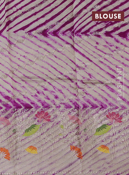 Purple & Beige Poona Silk Saree - Shibori Blouse