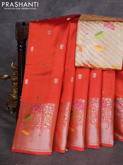 Rust & Beige Poona Silk Saree - Shibori Blouse