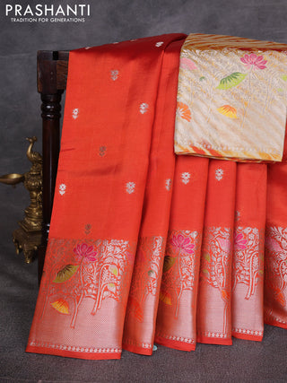 Rust & Beige Poona Silk Saree - Shibori Blouse