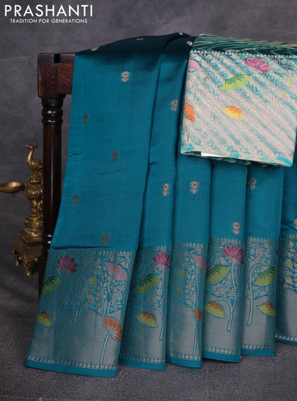 Teal Green & Beige Poona Silk Saree - Shibori Blouse
