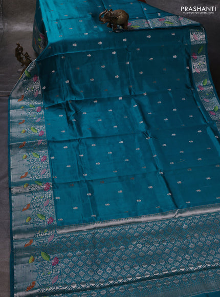 Teal Green & Beige Poona Silk Saree - Shibori Blouse