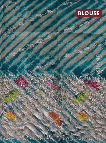 Teal Green & Beige Poona Silk Saree - Shibori Blouse