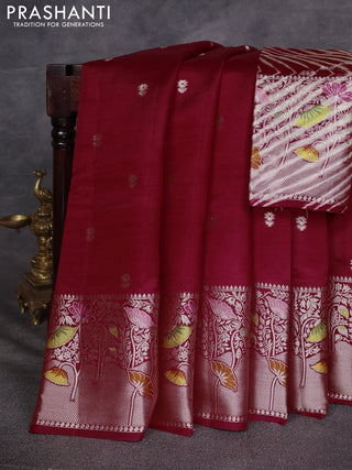 Maroon & Beige Poona Silk Saree - Shibori Blouse
