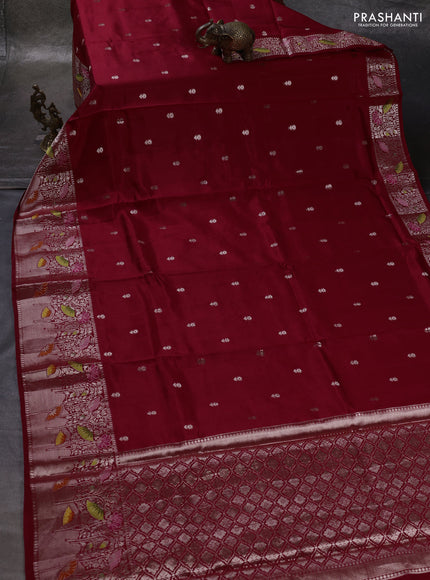 Maroon & Beige Poona Silk Saree - Shibori Blouse