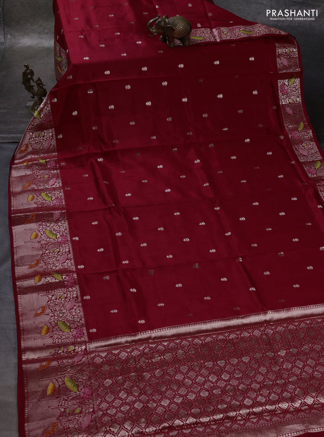 Maroon & Beige Poona Silk Saree - Shibori Blouse
