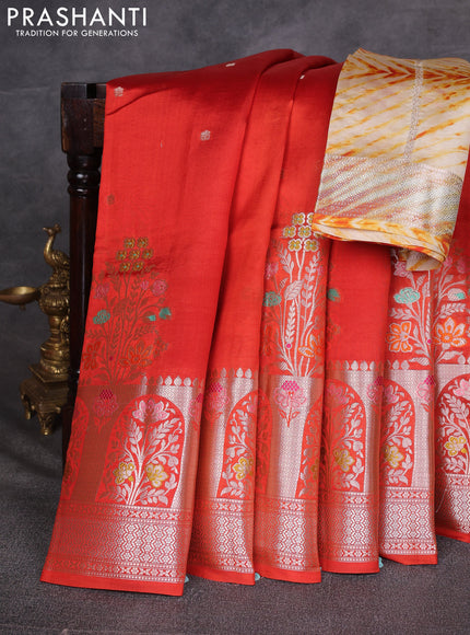 Rust & Beige Poona Silk Saree - Shibori Blouse