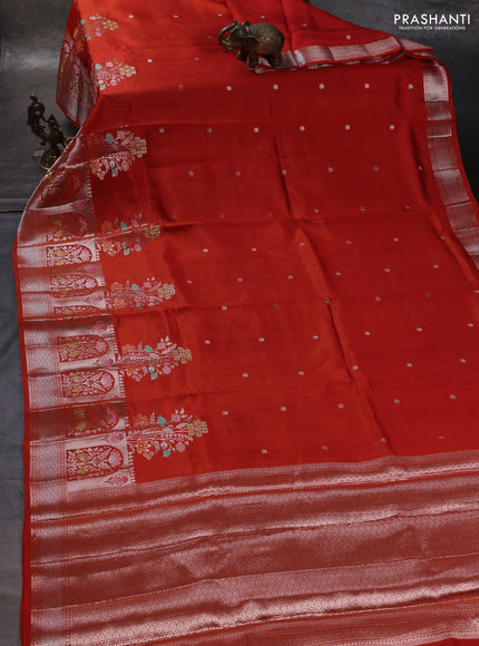 Rust & Beige Poona Silk Saree - Shibori Blouse