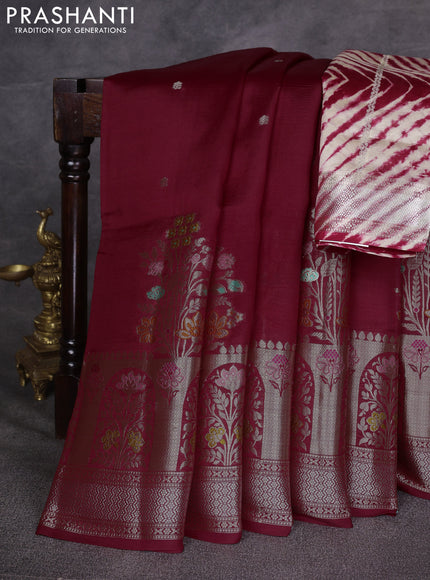 Maroon & Beige Poona Silk Saree - Shibori Blouse