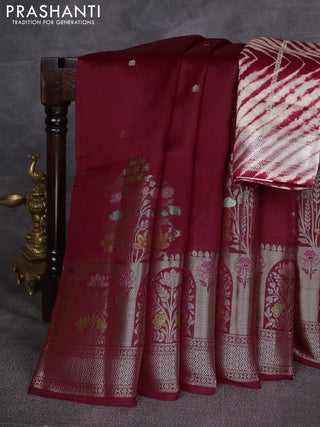 Maroon & Beige Poona Silk Saree - Shibori Blouse