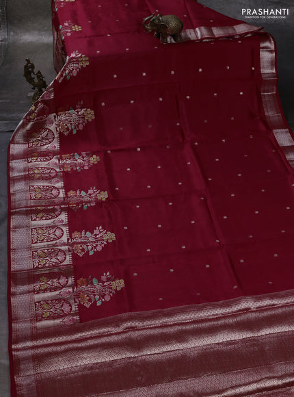 Maroon & Beige Poona Silk Saree - Shibori Blouse