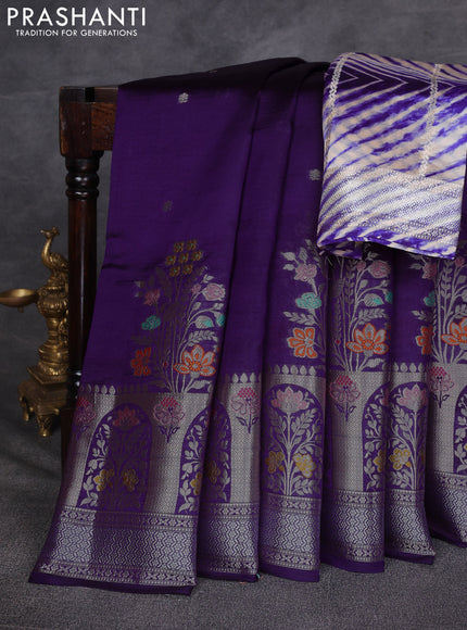 Violet & Beige Poona Silk Saree - Shibori Blouse