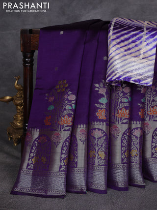 Violet & Beige Poona Silk Saree - Shibori Blouse