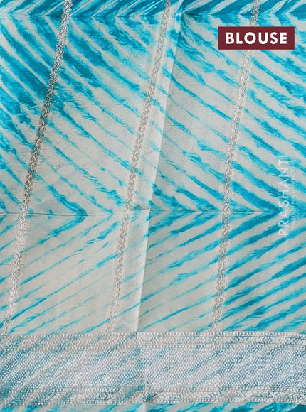 Teal Blue & Beige Poona Silk Saree - Shibori Blouse
