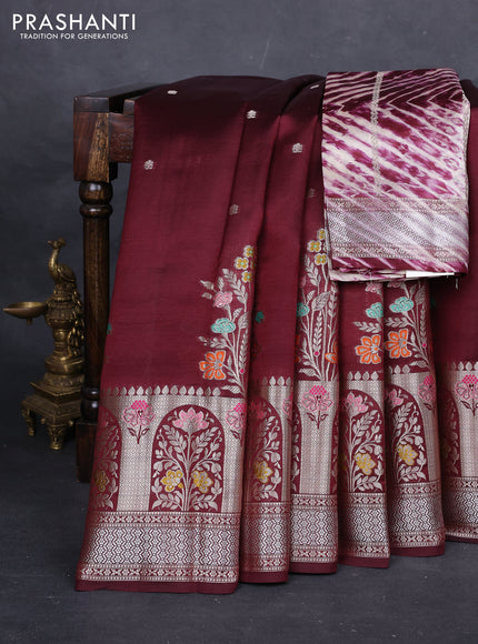 Wine & Beige Poona Silk Saree - Shibori Blouse
