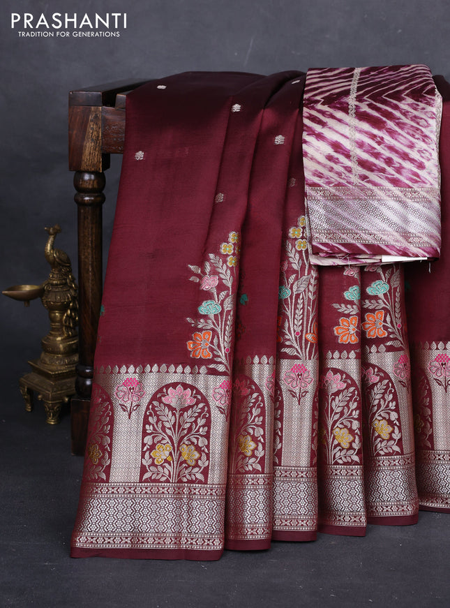 Wine & Beige Poona Silk Saree - Shibori Blouse