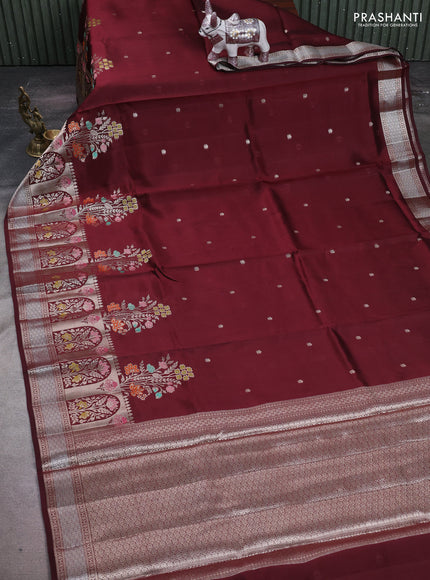 Wine & Beige Poona Silk Saree - Shibori Blouse