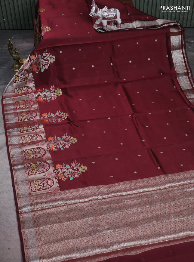 Wine & Beige Poona Silk Saree - Shibori Blouse