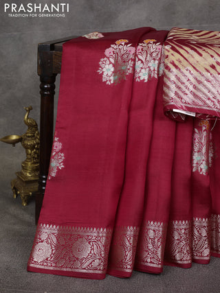 Maroon & Beige Poona Silk Saree - Shibori Blouse