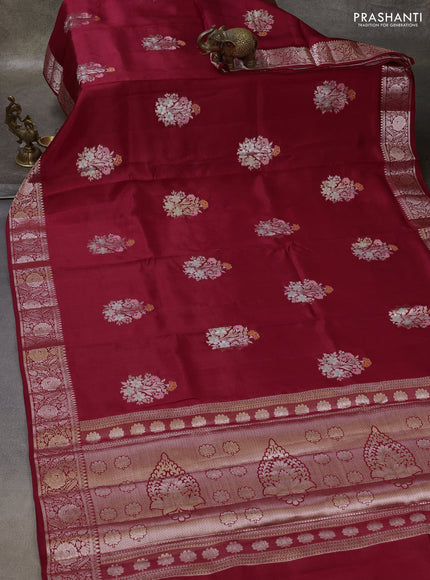 Maroon & Beige Poona Silk Saree - Shibori Blouse