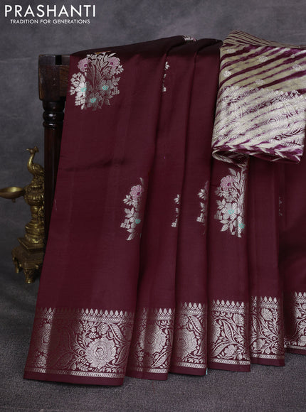 Maroon & Beige Poona Silk Saree - Shibori Blouse
