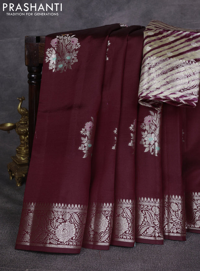 Maroon & Beige Poona Silk Saree - Shibori Blouse