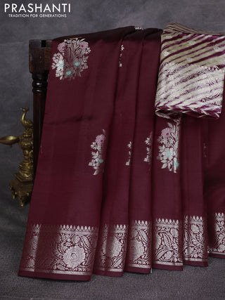 Maroon & Beige Poona Silk Saree - Shibori Blouse