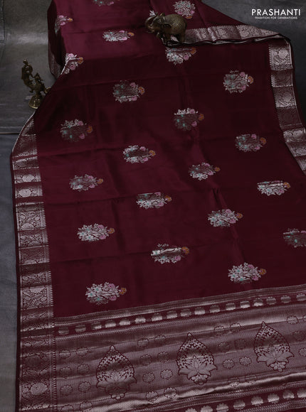 Maroon & Beige Poona Silk Saree - Shibori Blouse