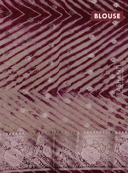 Maroon & Beige Poona Silk Saree - Shibori Blouse