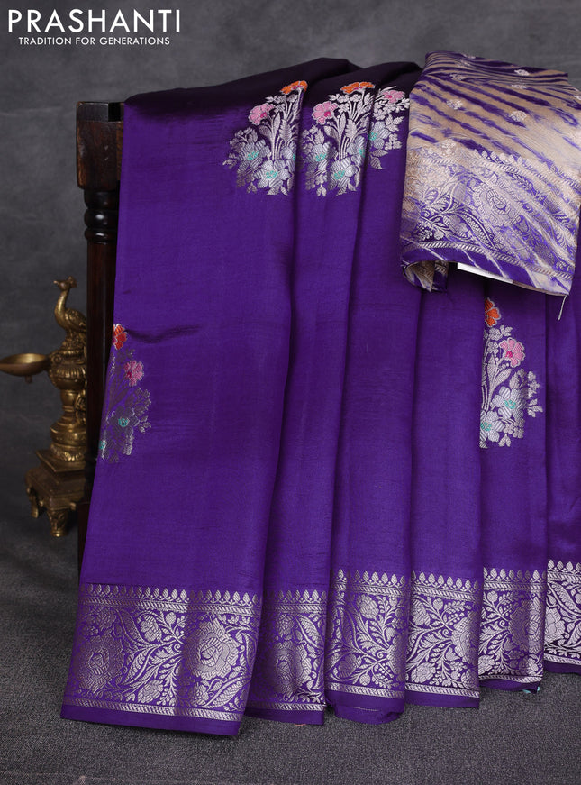 Violet & Beige Poona Silk Saree - Shibori Blouse
