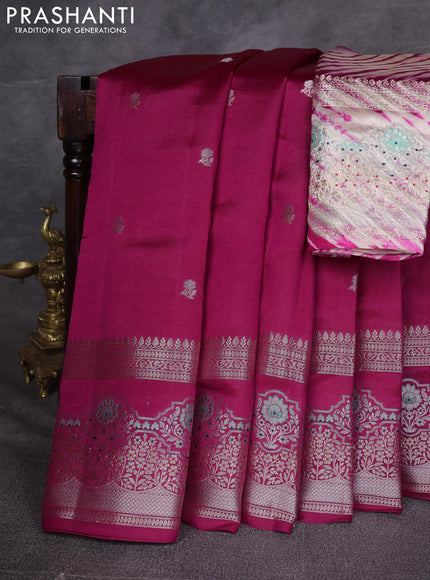 Pink & Beige Poona Silk Saree - Shibori Blouse
