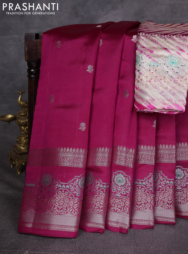 Pink & Beige Poona Silk Saree - Shibori Blouse