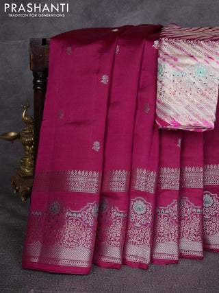 Pink & Beige Poona Silk Saree - Shibori Blouse