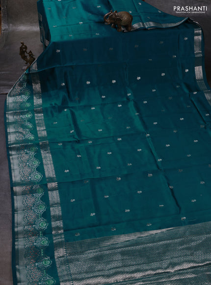 Teal Blue & Beige Poona Silk Saree - Shibori Blouse
