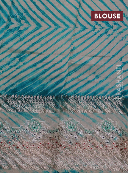 Teal Blue & Beige Poona Silk Saree - Shibori Blouse