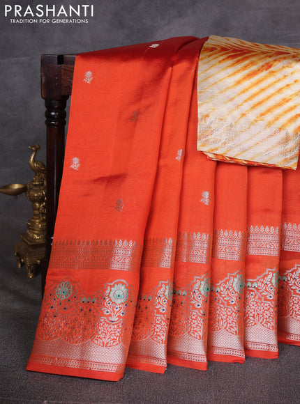 Orange & Beige Poona Silk Saree - Shibori Blouse