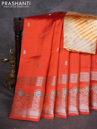 Orange & Beige Poona Silk Saree - Shibori Blouse
