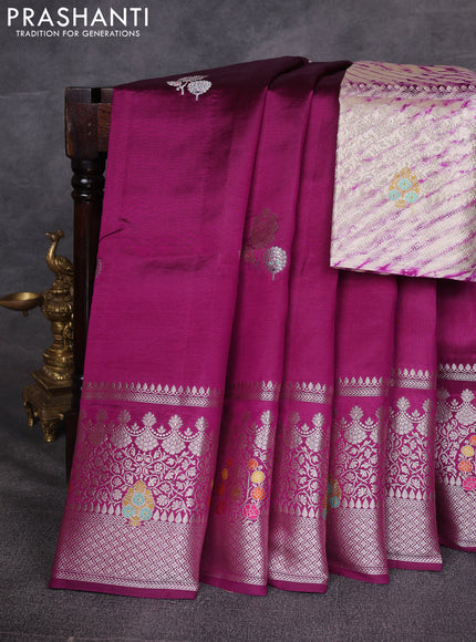 Purple & Beige Poona Silk Saree - Shibori Blouse