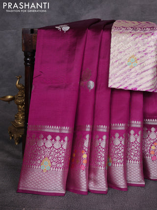 Purple & Beige Poona Silk Saree - Shibori Blouse