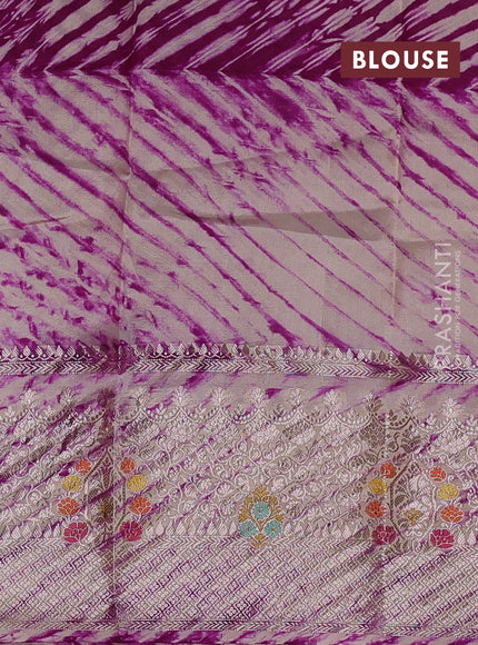 Purple & Beige Poona Silk Saree - Shibori Blouse