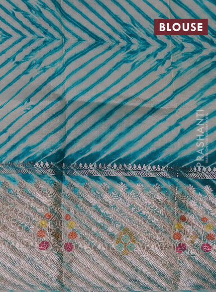 Teal Blue & Beige Poona Silk Saree - Shibori Blouse
