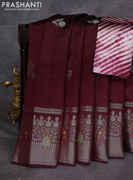 Maroon & Beige Poona Silk Saree - Shibori Blouse