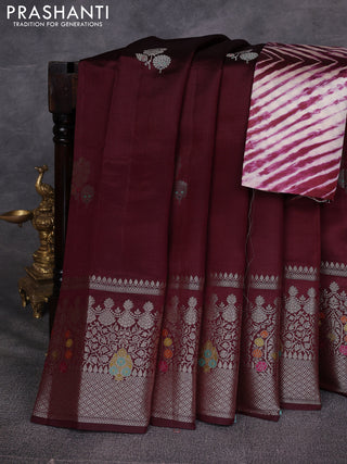 Maroon & Beige Poona Silk Saree - Shibori Blouse