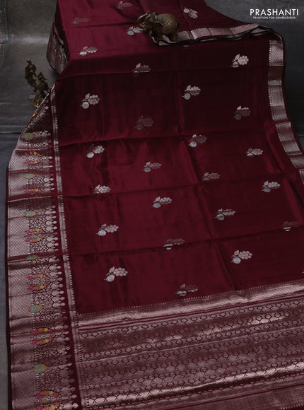 Maroon & Beige Poona Silk Saree - Shibori Blouse