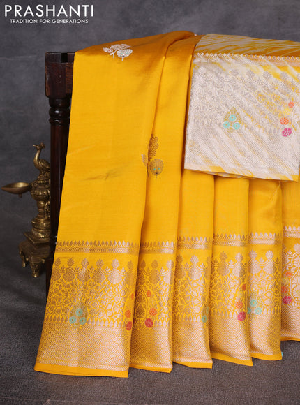 Yellow & Beige Poona Silk Saree - Shibori Blouse